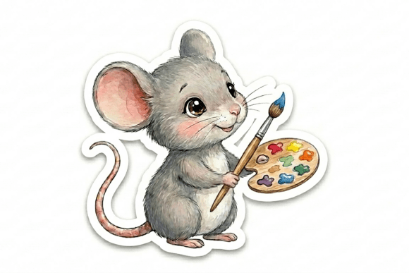 Artist Mouse with Paintbrush Sticker: A Sweet Addition to Your Creative Projects