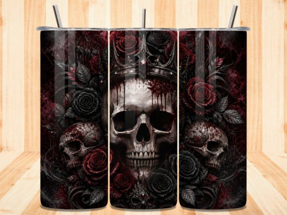 Bloody Gothic Skull Crown Rose Tumbler