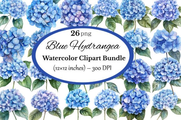 Blue Hydrangea Watercolor Clipart Bundle: A Versatile Resource for Creative Projects