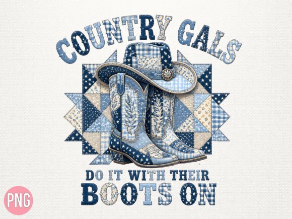 Country Gals Western Boots Patchwork PNG