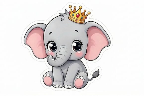 Cute Baby Elephant with Crown Sticker