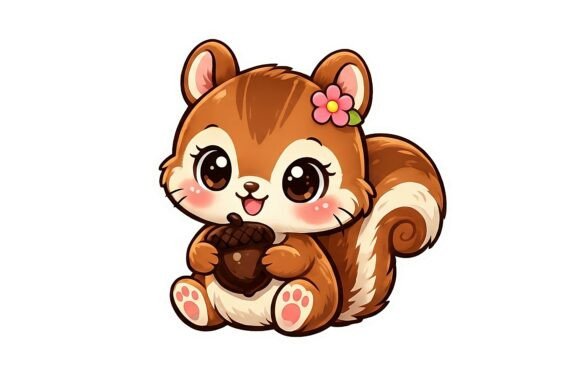 Cute Baby Squirrel Holding Acorn Sticker: A Whimsical Digital Asset for Creative Projects