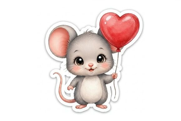 Cute Mouse with Heart Balloon Sticker PN: A Versatile Design for Creative Projects