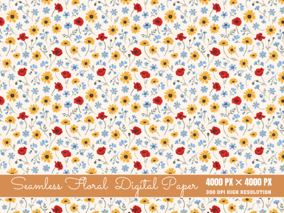 Daisy Digital Paper, Seamless Flowers