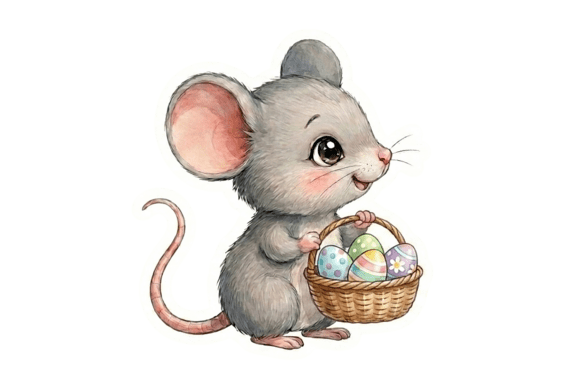 Easter Mouse with Basket of Eggs Sticker