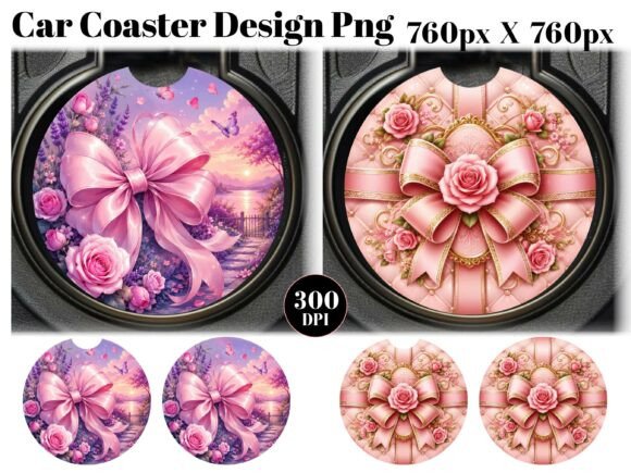 Floral Bow Car Coaster PNG Sublimation: Design Flexibility Meets Everyday Function