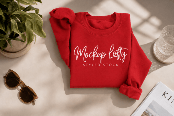 Gildan 18000 Red Flat Lay Mockup: A Versatile Tool for Creative and Professional Design Presentations