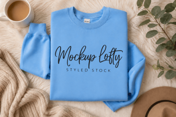 Gildan Carolina Blue Flat Lay Mockup