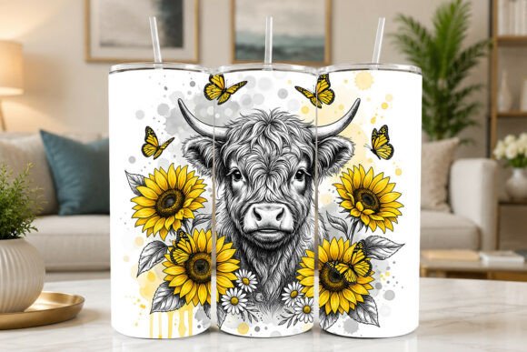 Highland Cow with Sunflowers Tumbler