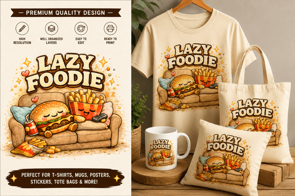Lazy Foodie 🍔😴PNG SVG: The Ultimate Design for Food Lovers Who Prefer Eating to Cooking