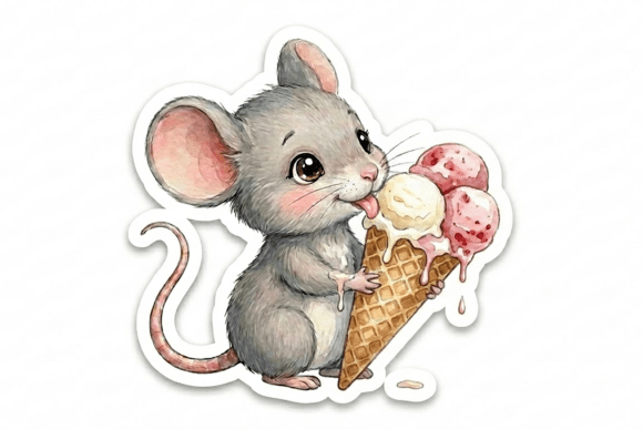 Mouse Eating Ice Cream Cone Sticker: A Sweet Addition to Creative Projects