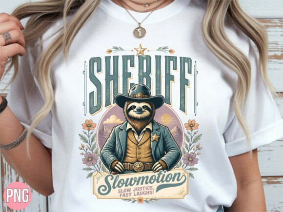 Retro Sloth Sheriff PNG